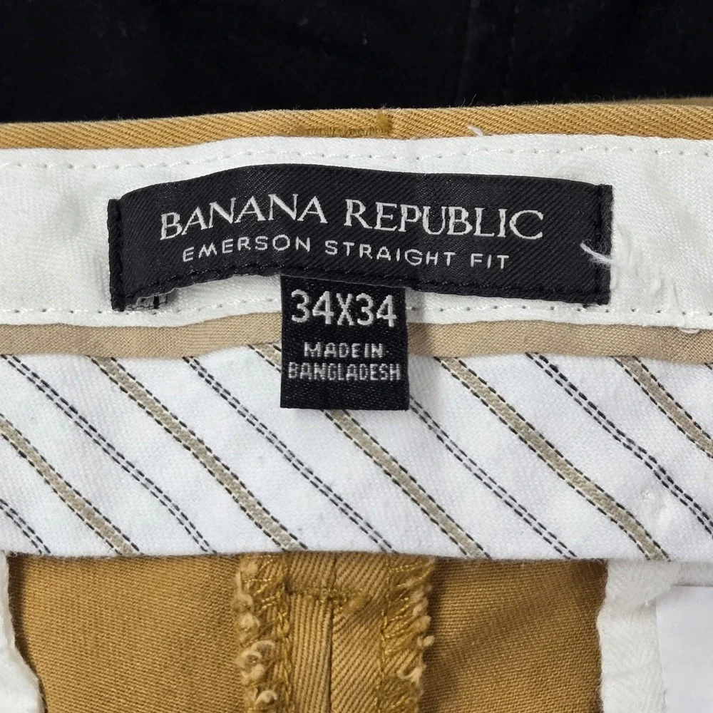 Banana Republic Men Pants 34X34 Tan Chino Twill Emerson Straight‎ Fit Button